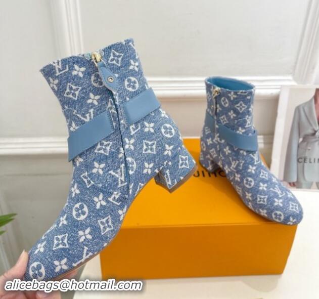 Pretty Style Louis Vuitton Westside Ankle Boots 3.5cm with Hook in Blue Monogram Canvas 1015052