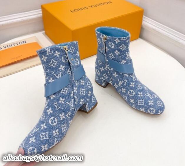 Pretty Style Louis Vuitton Westside Ankle Boots 3.5cm with Hook in Blue Monogram Canvas 1015052