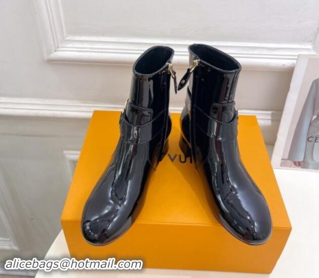 Top Grade Louis Vuitton Westside Ankle Boots 3.5cm with Hook in Black Patent Leather 1015054