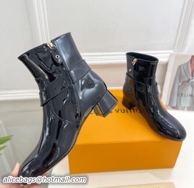 Top Grade Louis Vuitton Westside Ankle Boots 3.5cm with Hook in Black Patent Leather 1015054