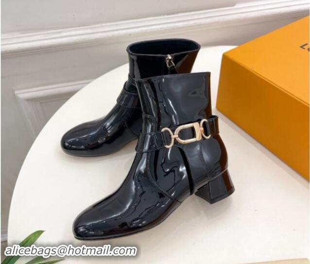 Top Grade Louis Vuitton Westside Ankle Boots 3.5cm with Hook in Black Patent Leather 1015054