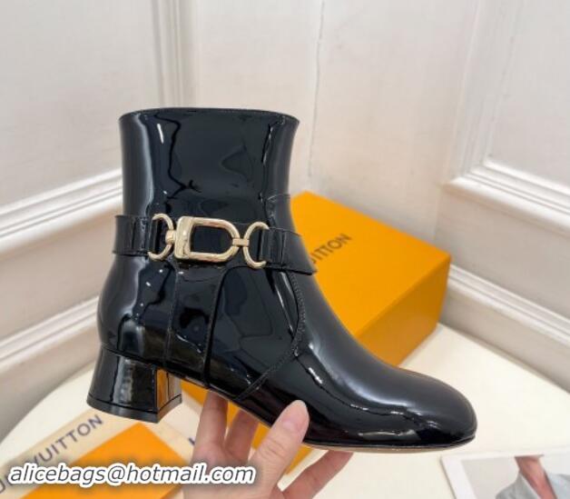 Top Grade Louis Vuitton Westside Ankle Boots 3.5cm with Hook in Black Patent Leather 1015054