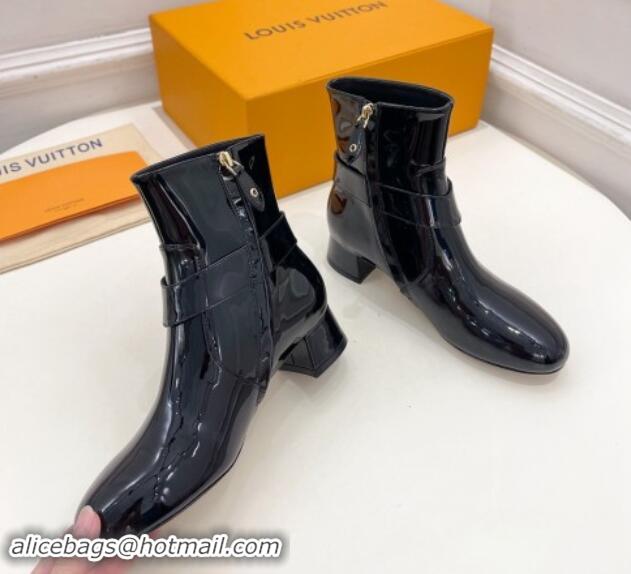 Top Grade Louis Vuitton Westside Ankle Boots 3.5cm with Hook in Black Patent Leather 1015054