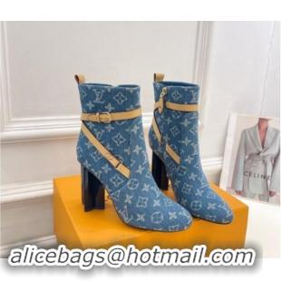 Fashion Louis Vuitton Silhouette Ankle Boots 10cm with Buckle Strap in Blue Denim 1015055