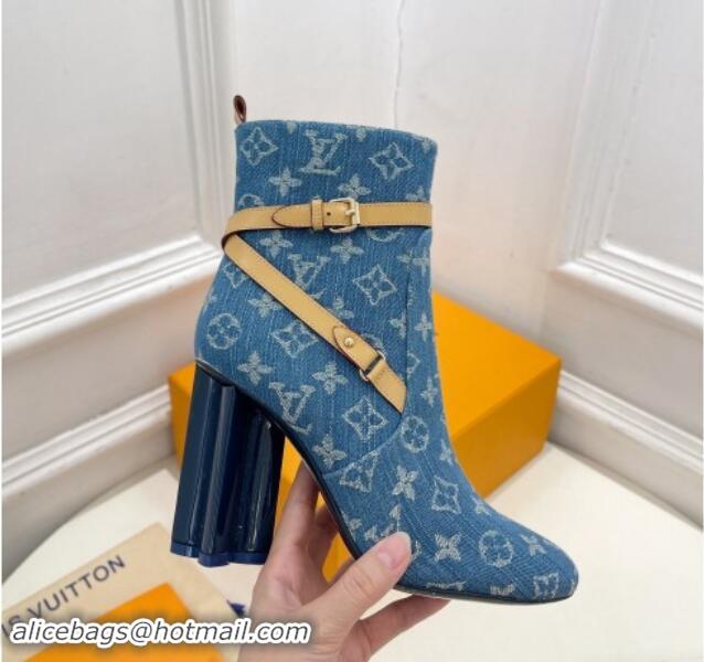 Fashion Louis Vuitton Silhouette Ankle Boots 10cm with Buckle Strap in Blue Denim 1015055