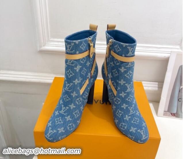 Fashion Louis Vuitton Silhouette Ankle Boots 10cm with Buckle Strap in Blue Denim 1015055