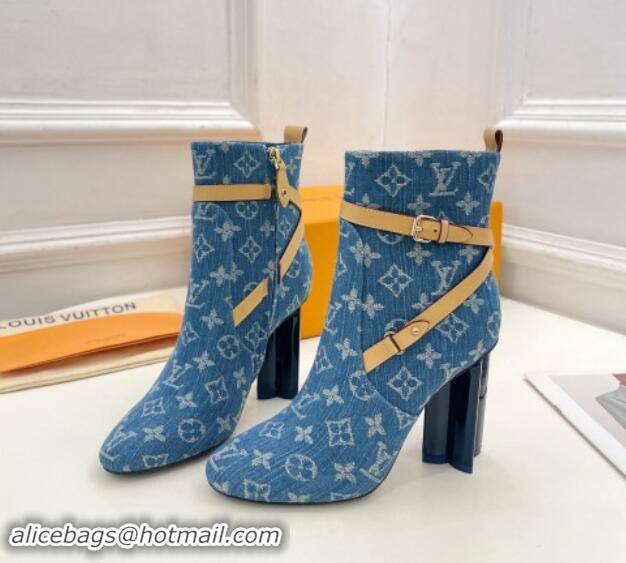 Fashion Louis Vuitton Silhouette Ankle Boots 10cm with Buckle Strap in Blue Denim 1015055