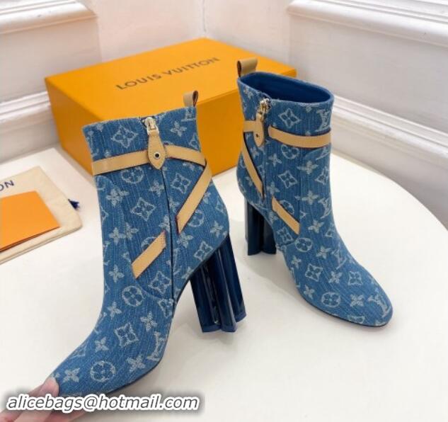 Fashion Louis Vuitton Silhouette Ankle Boots 10cm with Buckle Strap in Blue Denim 1015055