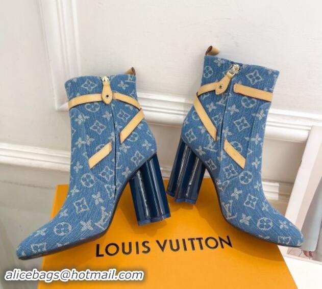 Fashion Louis Vuitton Silhouette Ankle Boots 10cm with Buckle Strap in Blue Denim 1015055