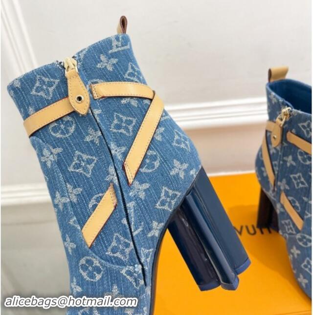 Fashion Louis Vuitton Silhouette Ankle Boots 10cm with Buckle Strap in Blue Denim 1015055