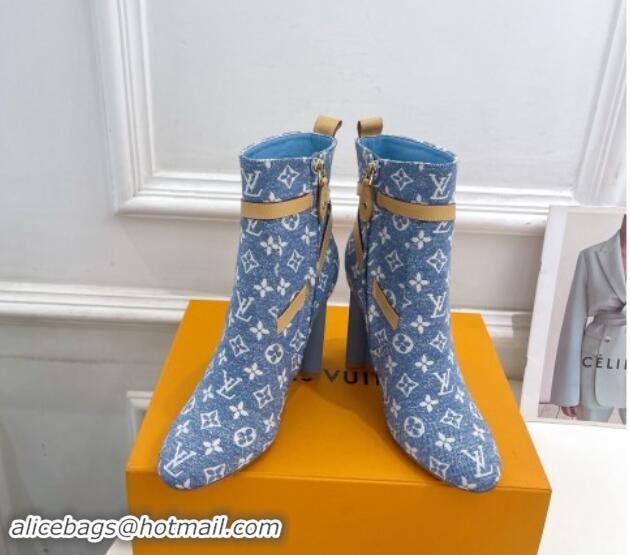 Luxurious Louis Vuitton Silhouette Ankle Boots 10cm with Buckle Strap in Monogram Canvas Blue 1015056