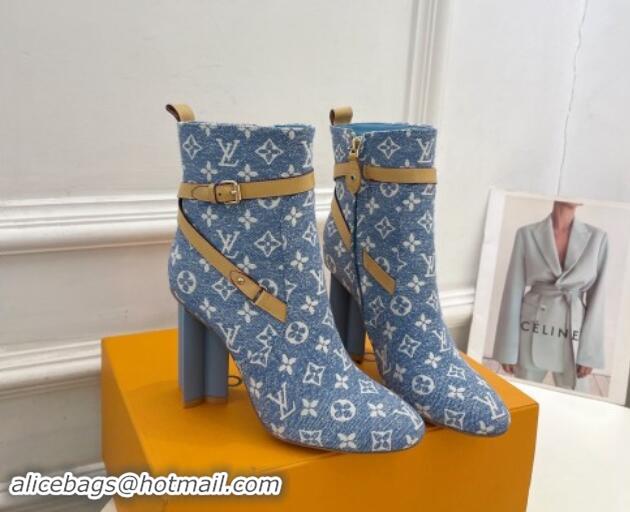 Luxurious Louis Vuitton Silhouette Ankle Boots 10cm with Buckle Strap in Monogram Canvas Blue 1015056