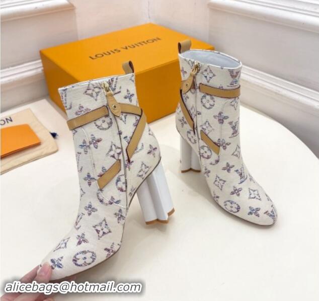 Luxury Cheap Louis Vuitton Silhouette Ankle Boots 10cm with Buckle Strap in Monogram Canvas White 1015057