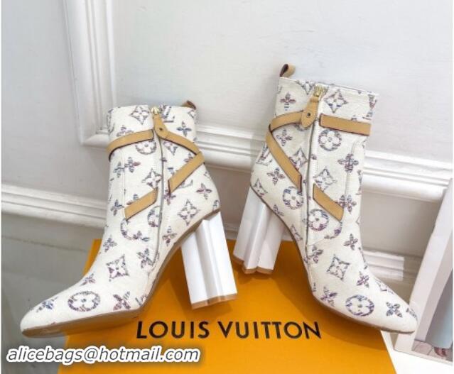 Luxury Cheap Louis Vuitton Silhouette Ankle Boots 10cm with Buckle Strap in Monogram Canvas White 1015057