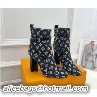 Shop Duplicate Louis Vuitton Silhouette Ankle Boots 10cm with Buckle Strap in Monogram Canvas Black 1015058