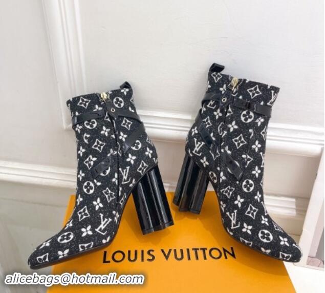 Shop Duplicate Louis Vuitton Silhouette Ankle Boots 10cm with Buckle Strap in Monogram Canvas Black 1015058