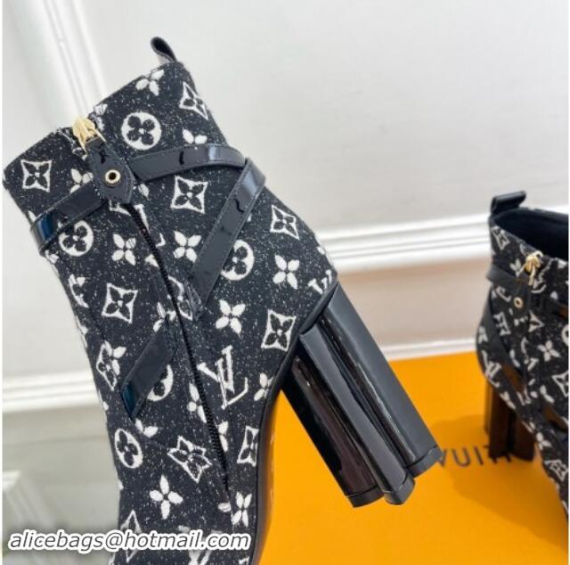 Shop Duplicate Louis Vuitton Silhouette Ankle Boots 10cm with Buckle Strap in Monogram Canvas Black 1015058