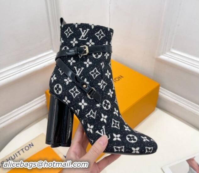 Shop Duplicate Louis Vuitton Silhouette Ankle Boots 10cm with Buckle Strap in Monogram Canvas Black 1015058