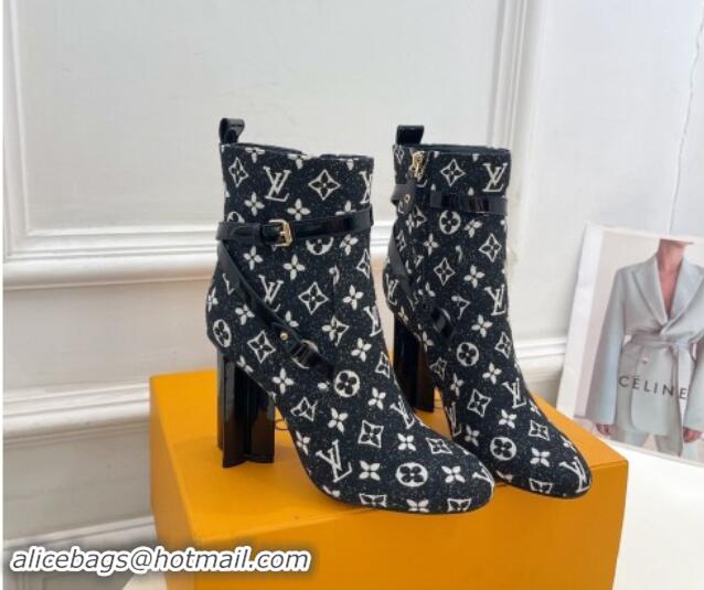 Shop Duplicate Louis Vuitton Silhouette Ankle Boots 10cm with Buckle Strap in Monogram Canvas Black 1015058