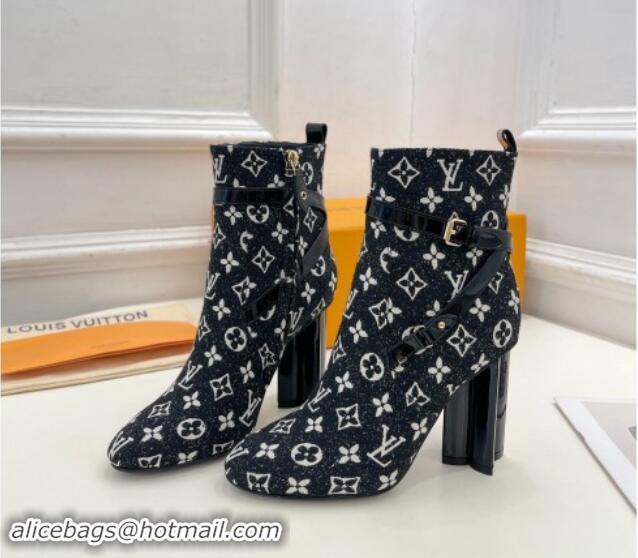 Shop Duplicate Louis Vuitton Silhouette Ankle Boots 10cm with Buckle Strap in Monogram Canvas Black 1015058