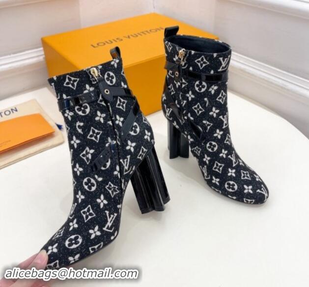 Shop Duplicate Louis Vuitton Silhouette Ankle Boots 10cm with Buckle Strap in Monogram Canvas Black 1015058