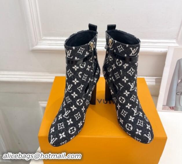 Shop Duplicate Louis Vuitton Silhouette Ankle Boots 10cm with Buckle Strap in Monogram Canvas Black 1015058