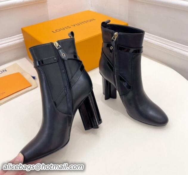 Buy Discount Louis Vuitton Silhouette Ankle Boots 10cm with Buckle Strap in Black Calf Leather 1015060