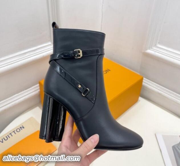 Buy Discount Louis Vuitton Silhouette Ankle Boots 10cm with Buckle Strap in Black Calf Leather 1015060