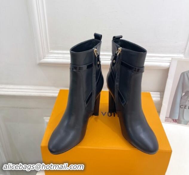 Buy Discount Louis Vuitton Silhouette Ankle Boots 10cm with Buckle Strap in Black Calf Leather 1015060