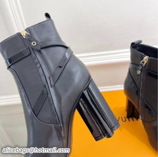 Buy Discount Louis Vuitton Silhouette Ankle Boots 10cm with Buckle Strap in Black Calf Leather 1015060