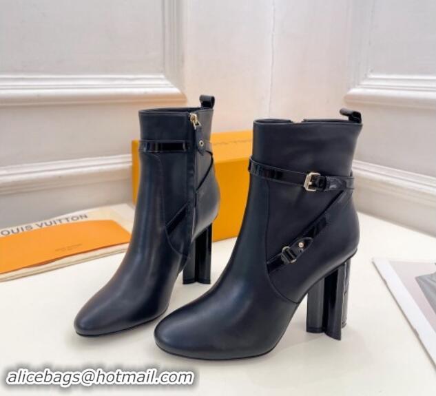 Buy Discount Louis Vuitton Silhouette Ankle Boots 10cm with Buckle Strap in Black Calf Leather 1015060