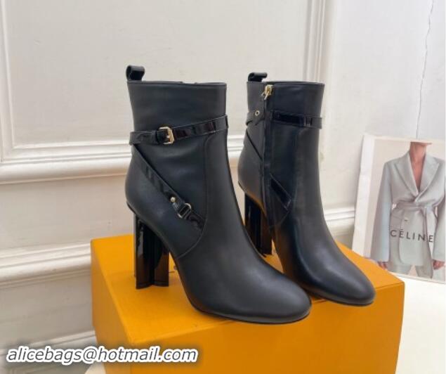 Buy Discount Louis Vuitton Silhouette Ankle Boots 10cm with Buckle Strap in Black Calf Leather 1015060