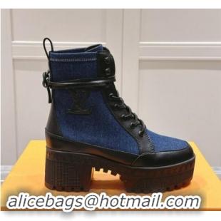 Classic Hot Louis Vuitton Laureate Platform Desert Ankle Boots 7cm in Dark Blue Denim 1015061