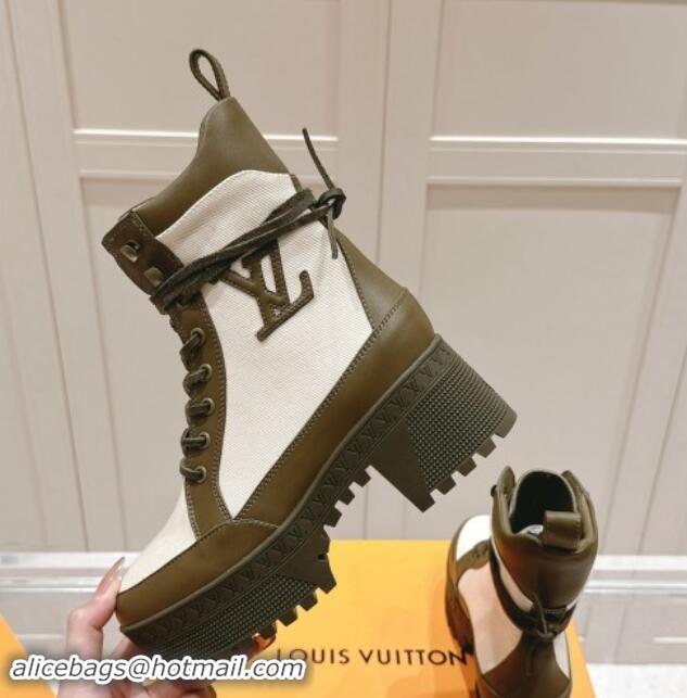 Good Quality Louis Vuitton Laureate Platform Desert Ankle Boots 7cm in Canvas and Leather White/Green 1015062