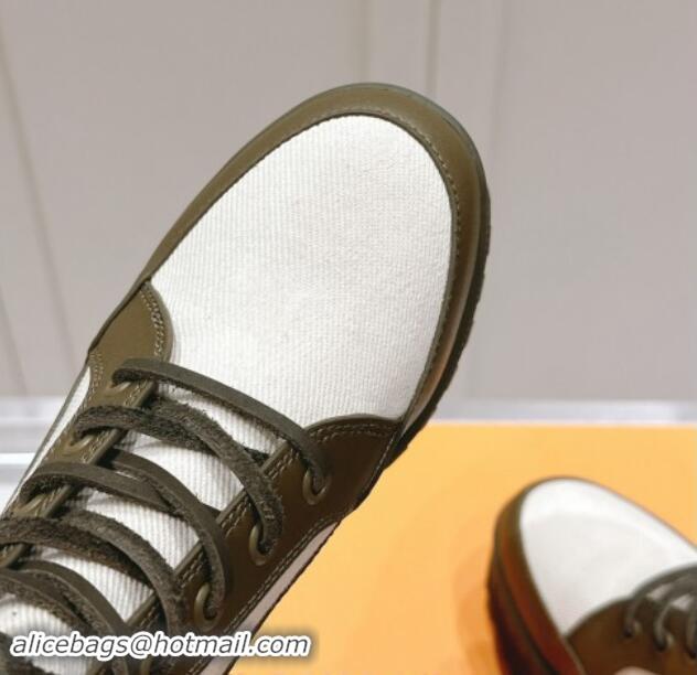 Good Quality Louis Vuitton Laureate Platform Desert Ankle Boots 7cm in Canvas and Leather White/Green 1015062