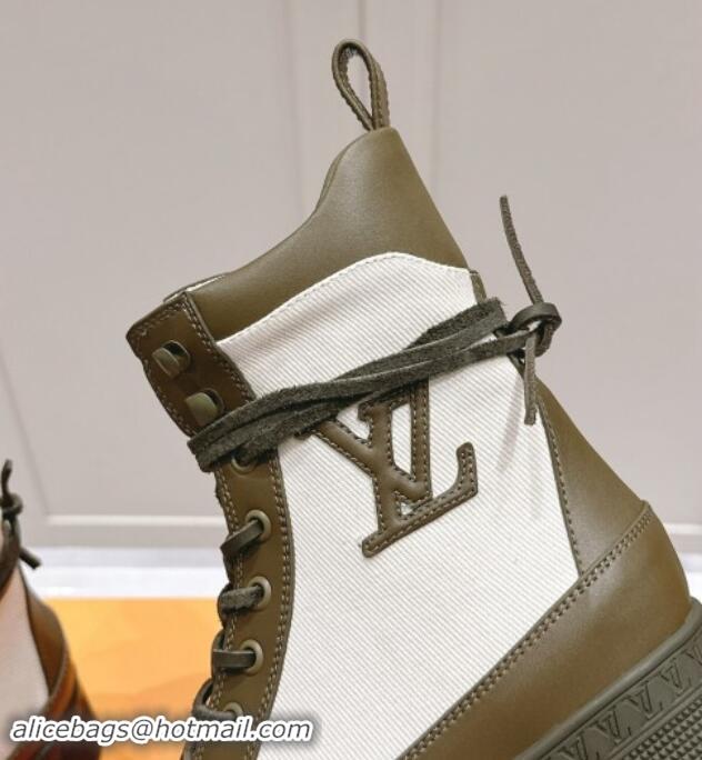 Good Quality Louis Vuitton Laureate Platform Desert Ankle Boots 7cm in Canvas and Leather White/Green 1015062