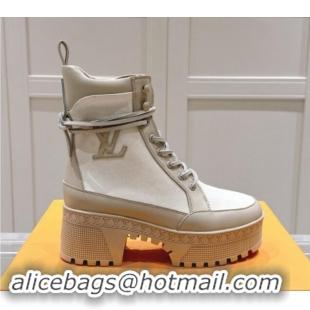 Generous Louis Vuitton Laureate Platform Desert Ankle Boots 7cm in Canvas and Leather White/Grey 1015063