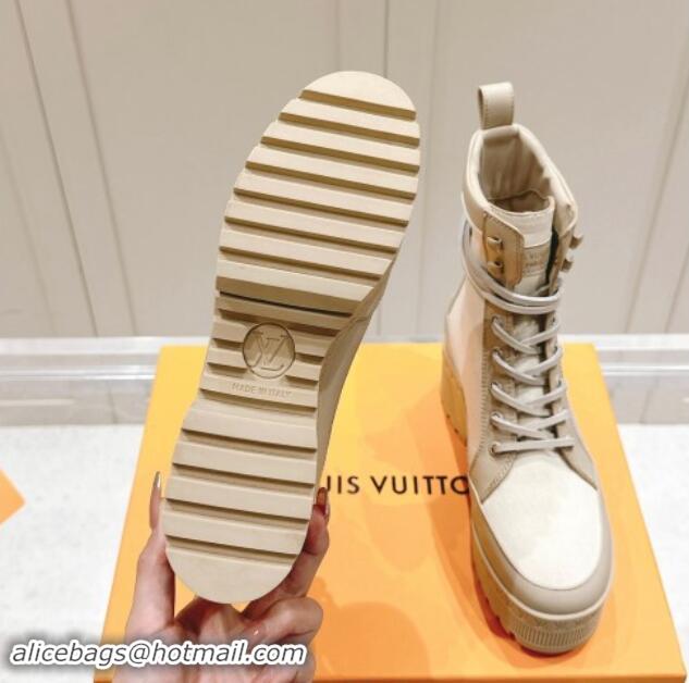 Generous Louis Vuitton Laureate Platform Desert Ankle Boots 7cm in Canvas and Leather White/Grey 1015063