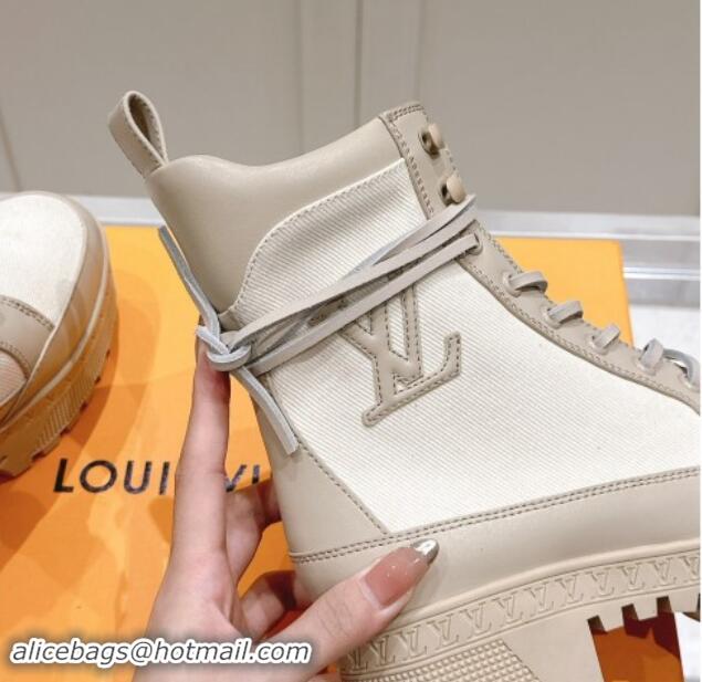 Generous Louis Vuitton Laureate Platform Desert Ankle Boots 7cm in Canvas and Leather White/Grey 1015063