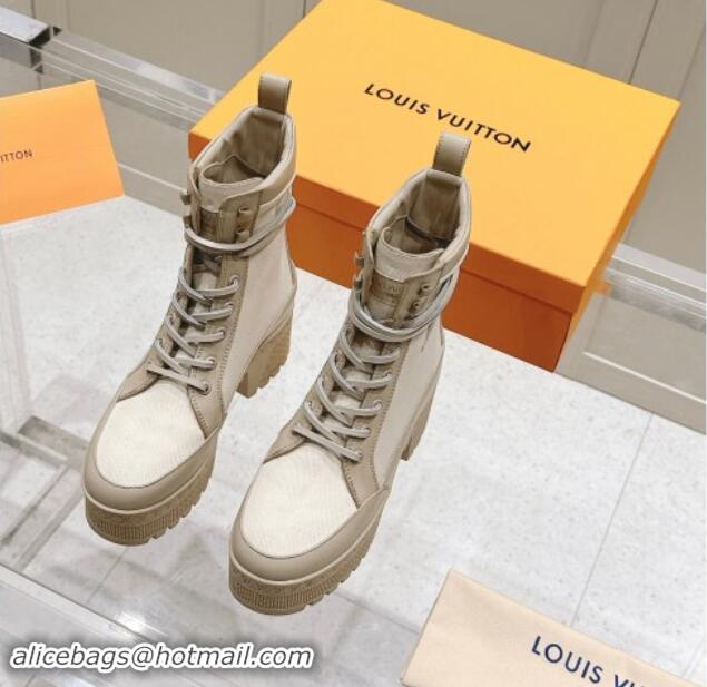 Generous Louis Vuitton Laureate Platform Desert Ankle Boots 7cm in Canvas and Leather White/Grey 1015063