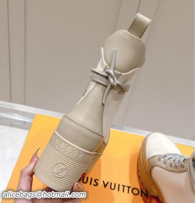 Generous Louis Vuitton Laureate Platform Desert Ankle Boots 7cm in Canvas and Leather White/Grey 1015063