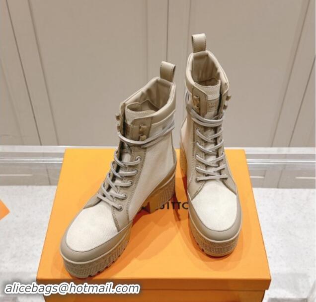 Generous Louis Vuitton Laureate Platform Desert Ankle Boots 7cm in Canvas and Leather White/Grey 1015063