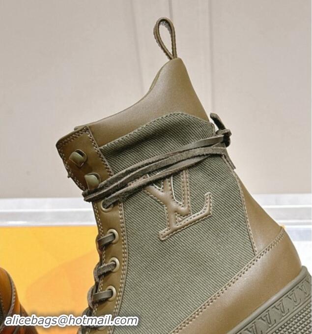 Top Design Louis Vuitton Laureate Platform Desert Ankle Boots 7cm in Canvas and Leather Khaki Green 1015064