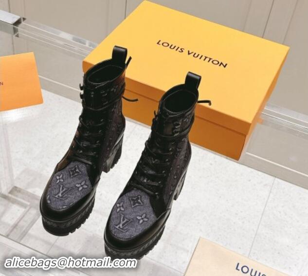 Best Price Louis Vuitton Laureate Platform Desert Ankle Boots 7cm in Blue Monogram Denim 1015065