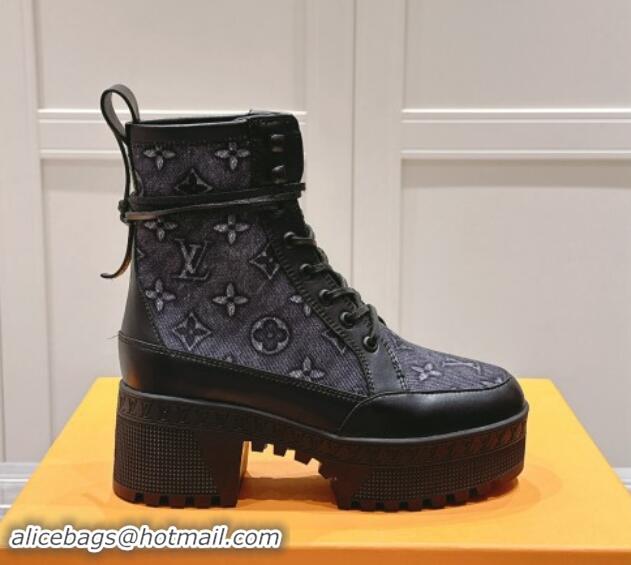 Best Price Louis Vuitton Laureate Platform Desert Ankle Boots 7cm in Blue Monogram Denim 1015065