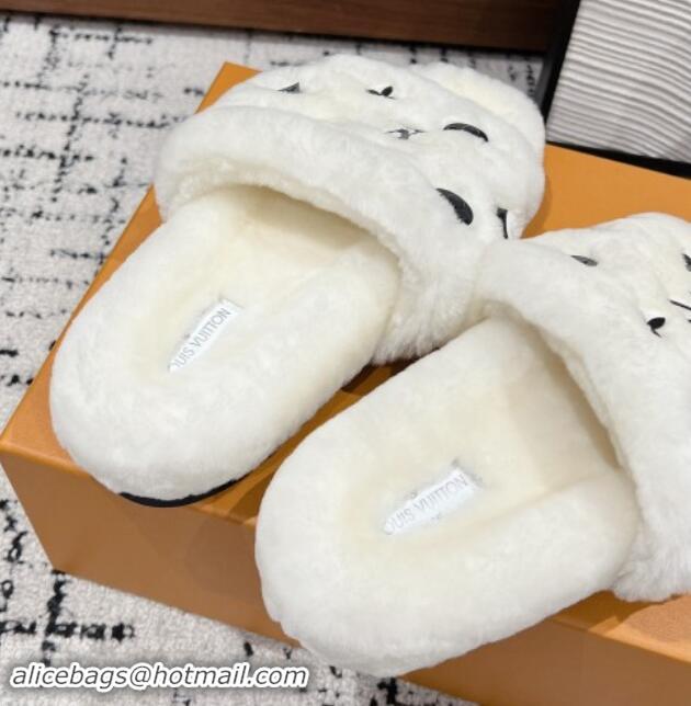 Buy Discount Louis Vuitton Wool Flat Slides Sandal White 114053