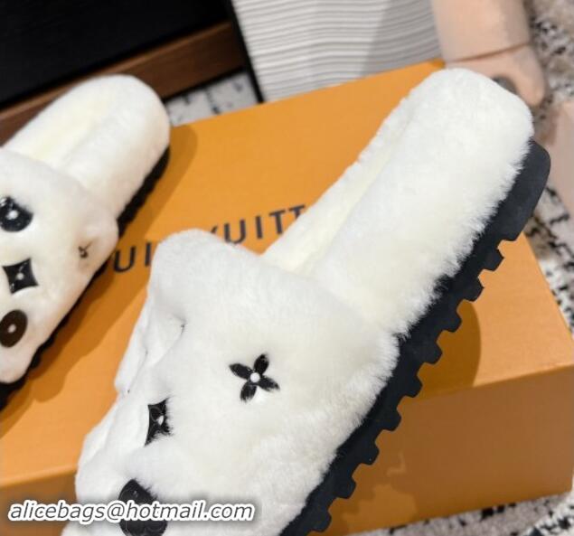 Buy Discount Louis Vuitton Wool Flat Slides Sandal White 114053