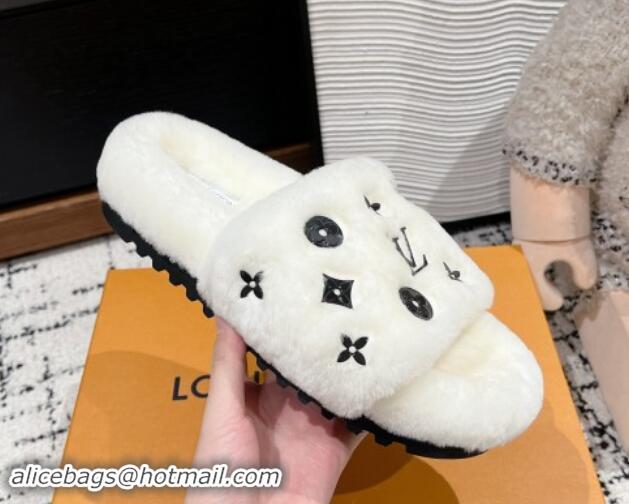 Buy Discount Louis Vuitton Wool Flat Slides Sandal White 114053