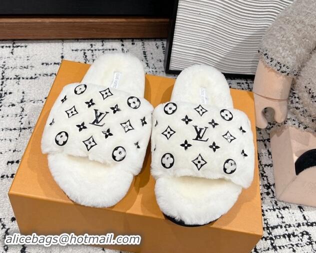 Unique Style Louis Vuitton Wool Flat Slides Sandal White 1114055