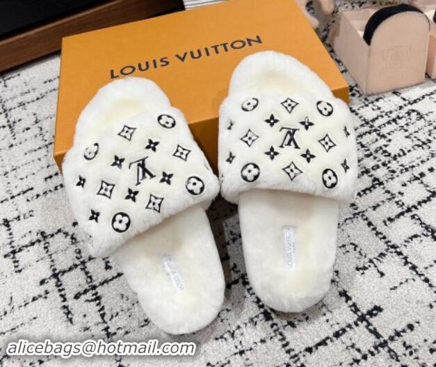 Unique Style Louis Vuitton Wool Flat Slides Sandal White 1114055